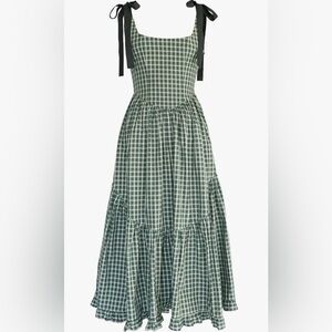 Green Plaid Tie Strap A-Line Summer Midi Dress for sale!